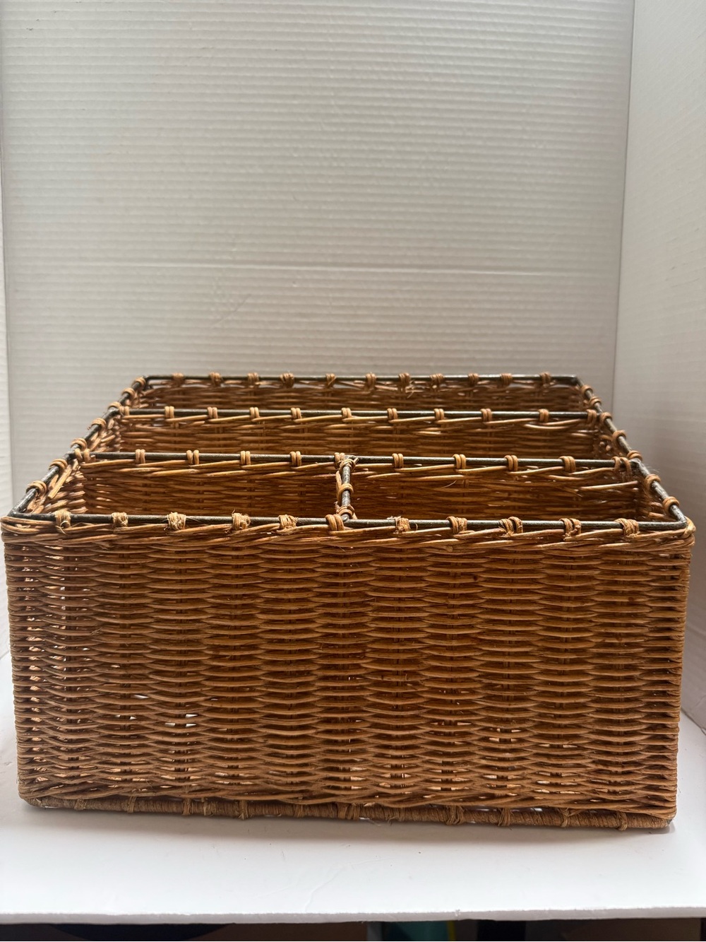 Woven Rattan Desk Organizer Caddy in Warm Brown - Picture 2 of 5